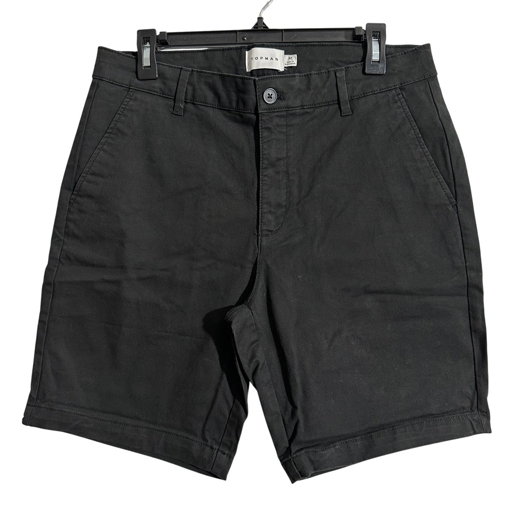 Topman Black Chino Shorts Mens Size 32 Flat Front Casual Cotton Blend‎